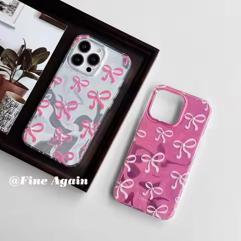 For OPPO A5 Pro A80 A60 A40 A79 A78 A58 A38 A18 A57 A77S A16 A17 Pink Dazzle Pearl Bowknot Riband Lu