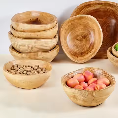 Noodle Bowl Salad Pasta Bowl Anti-scalding Wooden Bowl Dessert Fruit Salad Mixing Ramen Storage Bowl