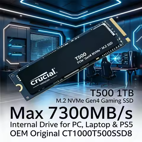 Crucial T500 1TB Gaming M.2 2280 PCIe 4.0 NVMe SSD, Max 7300MB/s, OEM CT1000T500SSD8, Works for PC, 