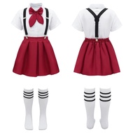 【New Arrivals】 Children Girls Choir Outfits School Shirt With Suspender Skirt And Socks Schoolgirls 