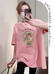 เสื้อยืดแขนสั้นผ้าฝ้ายแท้ LOUIS OAKLEY ทรงหลวม สำหรับฤดูร้อน สไตล์ลำลอง คอกลม แขนสั้น ทรงหลวม ใส่สบา