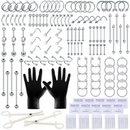Stainless Steel Piercing Set 12g 14g 16g 20g with Tools Needles Jewelry for Nose Septum Belly Lip Ea