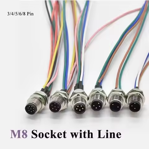 Waterproof M8 Connector Aviation Plug Socket Glue Filling/Welding Seat w 20CM Wire M8 3 4 5 6 8 Pin 