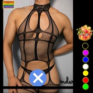 Men Bodysuit Hollow Bar Club Dance Party Transparent Black Gay Lace sissy Leggings Underwear Male Sl