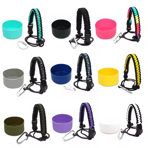 Paracord Handle For Wide Mouth Water Bottle And Silicone Sleeve Boot Compatible With Hydro Flask Tum