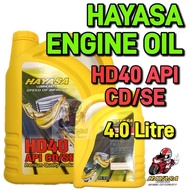 100% ORIGINAL HAYASA ENGINE OIL MINYAK HITAM HD40 API CD/SE 4.0 LITRE FOR CAR VAN [1CTN= 6 BOTTOL]