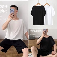 Men Plain Loose Rayon Tshirt Short Sleeve Pajamas Thin Summer Round Neck Simple Tshirt Casual Blouse