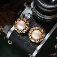 【老飾品/西洋老件】VINTAGE美國MONET珍珠萊茵石古著針式耳環