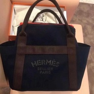 愛馬仕Hermès pansage groom navy blue帆布包