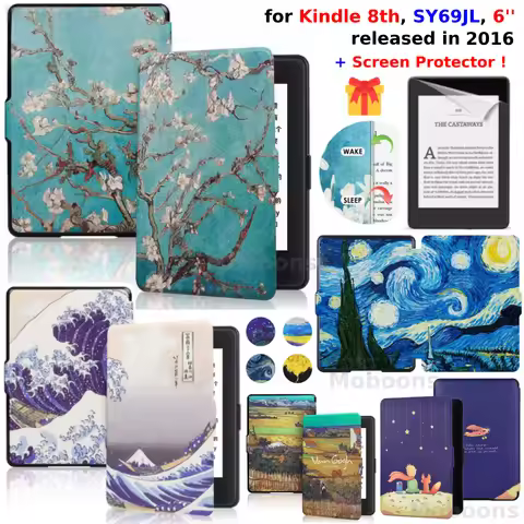 For Kindle 8th Generation Case + Screen Protector 6 inch 2016 SY69JL PU Leather Cover Wake/Sleep Ebo