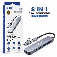 NYK U8 USB Hub Type C + USB 8 in 1 Dual Connector Convertera