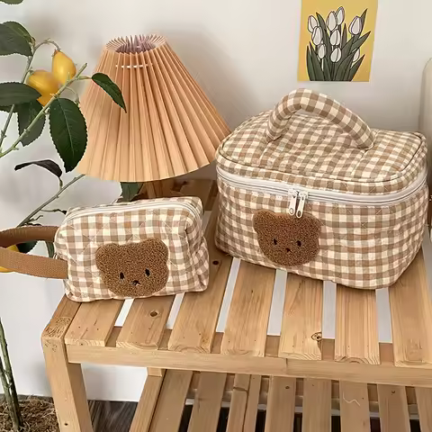 Cute Bear Cosmetic Makeup Bag for Mom Mommy Diaper Bag Nappy Storage Portable Stroller Bags Zipper B