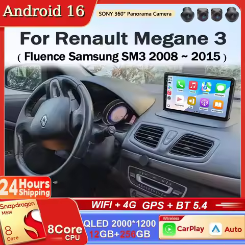 Android 16 Carplay Auto Car Radio Multimedia Player For Renault Megane 3 Fluence Samsung SM3 2008 - 