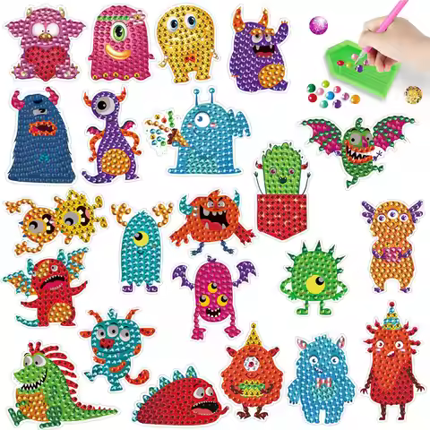 22/23/24/26/28PCS Animals DIY Diamond Stickers Diamond Art Mosaic Sticker Handmade Sticker for Adult