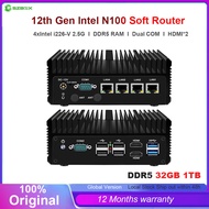 12th Gen Firewall PC Soft Router Intel N100 4x 2.5G i226-V LAN DDR5 2*COM Industrial Fanless Mini PC
