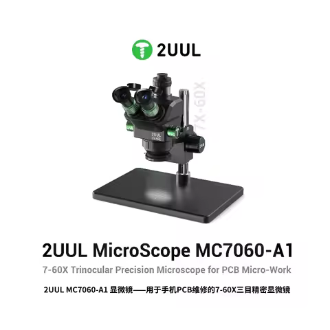 2UUL MC7060 A1 Trinocular Microscope 7X 60X Magnification for PCB Repair Digital Camera Interface Mo