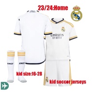 3/24 Real Madrid home children's football jersey, children's football jersey, shorts and socks, 2023/2024 children's football jersey, Bellinghamvini JR Ronaldo Modric football jers