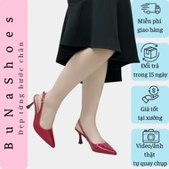 Buna Shoes Pointed Toe Glossy Leather Slingback High Heels - 5p 7p 9p High Heels - Shiny Pointed Min