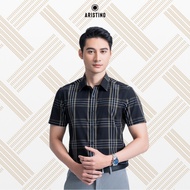 ARISTINO short-sleeved shirt, black and white, delicate flat hem ASS012AZ