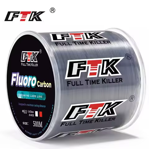 FTK Fishing Line 300M / 500M Carbon Fiber Coating Leader Line 0.14-0.5mm 1.88-15.6kg Wearable Fluoro