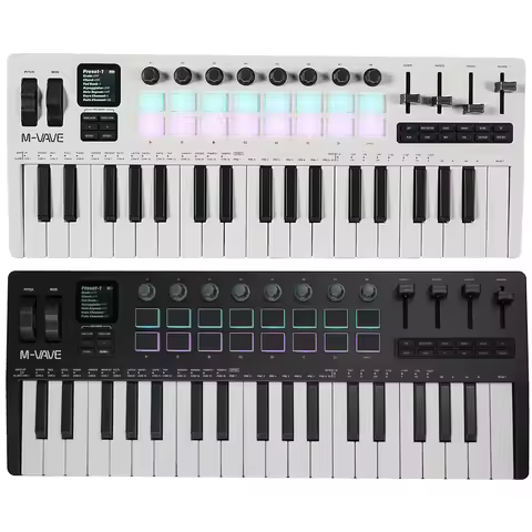 M-VAVE SMK-37 Pro 37-Key MIDI Controller 16 RGB Pads 8 Knobs Built-in Synthesizer Portable Keyboard 