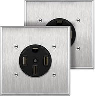 ENERLITES 50 Amp 250V Range Receptacle Outlet with Metal Wall Plate, for RV, EV, Oven, Stove, 3-Pole