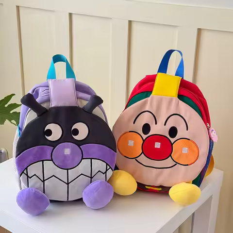 Anpanman Baikinman with Side Pockets Curved Shoulder Strap Double Shoulder Backpack Cute Student Sch