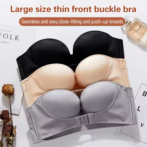 Women's Strapless Underwear Push Up Bandeau Style Adjustable Small Breast Thickened Bra