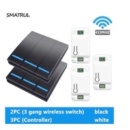 SMATRUL 2Pcs 3 Gang Switch + 3Pcs Controller Switch RF 433Mhz Wifi Remote Control Smart Switch 433Mh