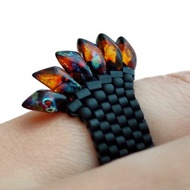 琥珀龍戒指 夢幻戒指 獨特的龍首飾 美麗的龍戒指