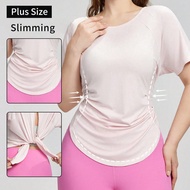 เสื้อยืดออกกำลังกายสำหรับผู้หญิงไซส์ใหญ่ ยืดหยุ่น 4 ทาง แห้งเร็ว - คอกลม แขนสั้น และผูกหลังไขว้ ด้าน