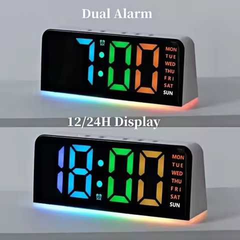 Light Week 2 Alarm RGB Digital Alarm Clock with 13Colors Mood Snooze USB Powered Table Clock 4 Level