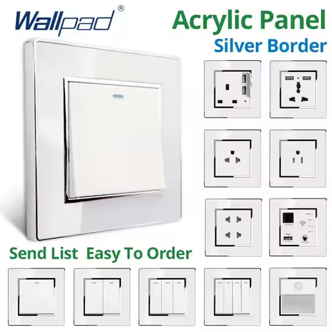 Wallpad 1 2 3 4 Gang 2 Way Reset 3 Way Intermediate Wall Switch Socket With USB Audio White Acrylic 
