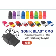 The Fox 40 Sonik Blast /Classic CMG Multi Color Whistle with Lanyard has a distinct, loud, and clear