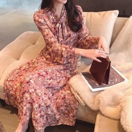[RECCA]Dress motif bunga muslim hijab tunik Korean Style pita leher