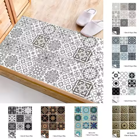 10pcs Self-adhesive Tiles Wall Stickers Transfers Covers for Floor Kitchen Toilet Cupboard Art Wall 