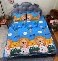 [ MIỄN PHÍ VẬN CHUYỂN ]-TRỌN BỘ CHĂN GA GỐI COMBO 5 MÓN - THÚ XANH (Set Bộ 5 món 1 Ga chun bọc nệm (