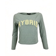 Hybrid Long Sleeve Striped Crop Top (Crew Neck) ผู้หญิง สีเขียว WTS-1080GR เสื้อตัวสั้นแขนยาวลายทาง