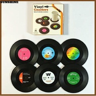 SUNSHINE 2/4/6PCS Vinyl Record Coaster, Heat Resistant Non-slip Tea Coaster, Table Decor ABS CD Shap