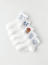 5對組卡通小白襪,適用於兒童春夏季