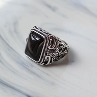 men ring silver ring ring for men Retro S925 Thai Silver Men's Open Ring Men's Black Onyx Creative D