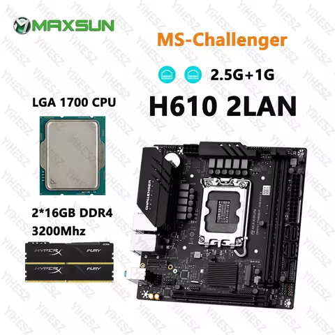 MAXSUN DIY H610 ITX Motherboard Set With Core 12th/13th CPU 2*16GB=32GB 3200Mhz Memory DDR4 Support