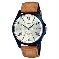 Alghani Watch Jam Tangan Pria Casio MTP-1384BUL-9AVDF Enticer Men Gold Dial Tan Leather Strap
