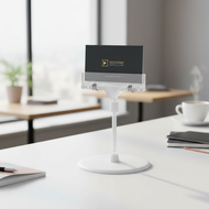 Clear Base Pop-Up Design Advertising Sign Holder with Swivel Plastic Shelf - Price Tag Clamp for Pro