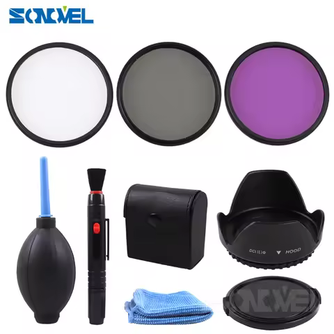 49 52 55 58 62 67 72 77MM UV CPL FLD Filter Set+Petal Flower Lens Hood+Front Lens Cap Cover+Cleaning