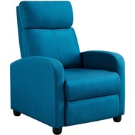 Easyfashion Fabric Push Back Theater Recliner Chair with Footrest  Blue Sofa Covers  Slips