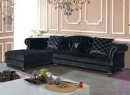 【X+Y時尚精品傢俱】現代沙發系列-維多 黑色絨布L型沙發組(1+2+3).水鑽實木圓柱腳.造型鉚釘設計.摩登家具