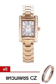 Royal Crown นาฬิกาประดับเพชรสไตล์อิตาลี รุ่น 6306-SSL-Pink Gold แถมแหวนเพชร CZ