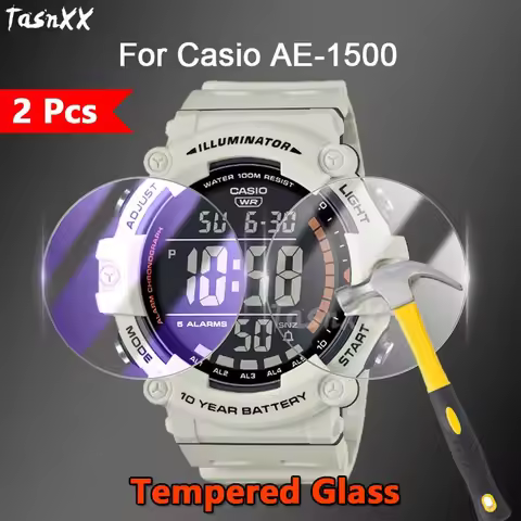 2Pcs For Casio AE-1500WH SmartWatch 2.5D Ultra Slim HD Clear / Anti Purple Light 9H Tough Tempered G