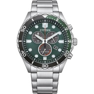 CITIZEN ECO-DRIVE CHRONOGRAPH GREEN DIAL SILVER STAINLESS STEEL STRAP MEN WATCH AT2561-81X